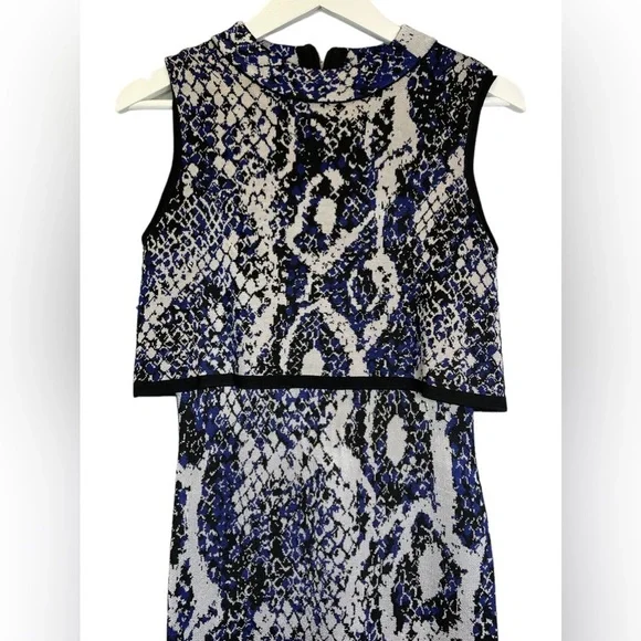 French Connection | NWT Blue Spotlight Sleeveless Snake-Print Dress Sz 6 - Picture 3 of 10